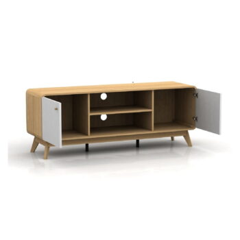 Biely/v prírodnej farbe TV stolík v dekore duba 140x53 cm Caitlin – Støraa - Image 2