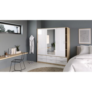 Šatníková skriňa v dekore duba s posuvnými dverami v bielo-prírodnej farbe 181x200 cm Line – Tvilum - Image 7