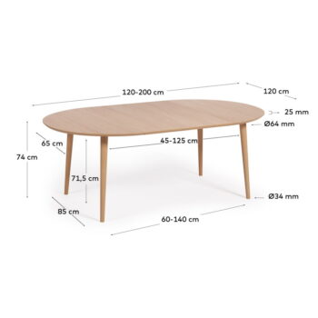 Rozkladací jedálenský stôl v dekore duba v prírodnej farbe ø 120 cm Oqui – Kave Home - Image 3