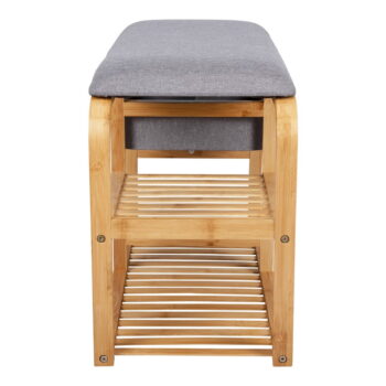 Bambusový polica na topánky so sivým polstrovaním Leitmotiv Bench, šírka 70 cm - Image 4
