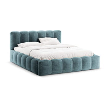 Modrá čalúnená dvojlôžková posteľ s úložným priestorom a roštom 160x200 cm Lupine – Micadoni Home – Obrázok 4