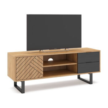 Antracitovosivá/prírodný TV stolík v dekore duba 140x52 cm Madona – Marckeric - Image 5