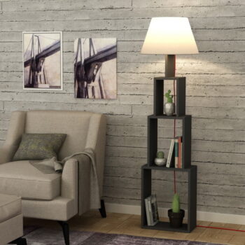 Antracitová voľne stojacia lampa so svetlosivým tienidlom Homitis Tower - Image 5
