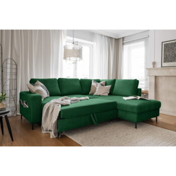 Tmavozelená menčestrová rozkladacia rohová pohovka (pravý roh) Lofty Lilly – Miuform - Image 7