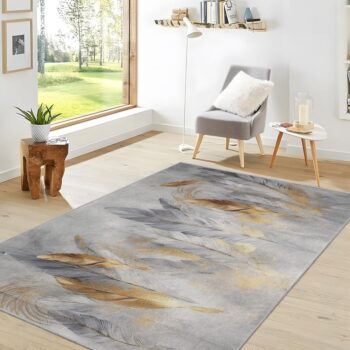 Prateľný koberec v šedej a zlatej farbe 120x180 cm Golden Feathers – Mila Home - Image 7