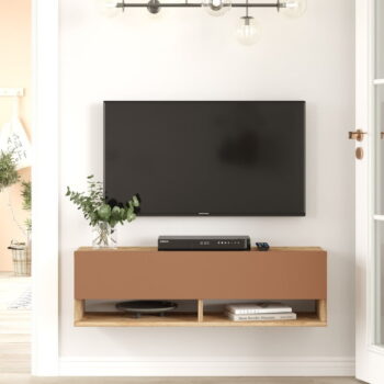 TV stolík v dekore borovice v tehlovo-prírodnej farbe 100x29x32 cm – Kalune Design – Obrázok 2