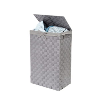 Sivý viskózny kôš na bielizeň s vekom Compactor Laundry Basket Linen, výška 60 cm – Obrázok 3