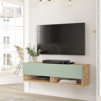 TV stolík v dekore borovice v zeleno-prírodnej farbe 100x29x32 cm – Kalune Design - Image 3