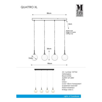 Čierne závesné svietidlo Markslöjd Quattro XL Pendant Black 4L – Obrázok 3
