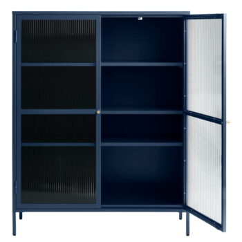 Modrá kovová vitrína Unique Furniture Bronco, výška 140 cm – Obrázok 3