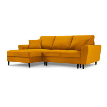 Žltá menčestrová rozkladacia rohová pohovka Micadoni Home Moghan, ľavý roh – Obrázok 5