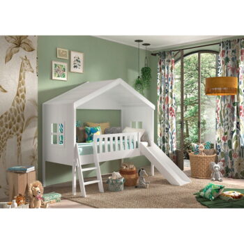 Biela domčeková/vyvýšená detská posteľ z borovicového dreva 90x200 cm Housebed – Vipack - Image 2