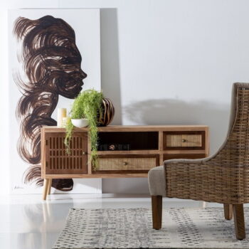 TV stolík z masívu paulownie v prírodnej farbe 120x52 cm Sasha – Ixia - Image 5
