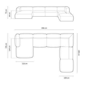 Čierna modulárna rohová pohovka (pravý roh/do tvaru "U") Martina – Micadoni Home – Obrázok 5
