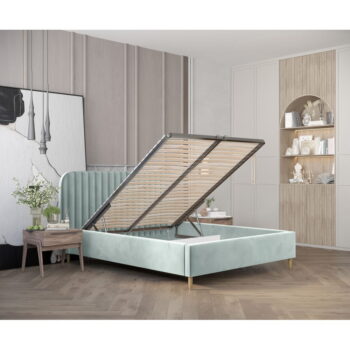 Čalúnená jednolôžková posteľ s úložným priestorom s roštom 120x200 cm v mentolovej farbe Noto – Maison de Rêve - Image 11