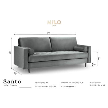 Čierna zamatová pohovka Milo Casa Santo, 219 cm - Image 8