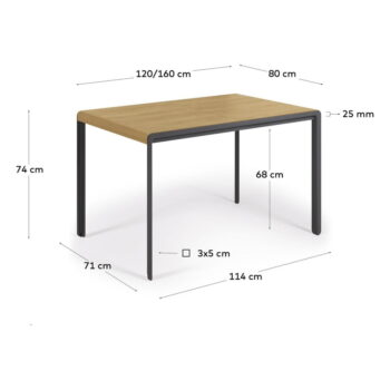 Rozkladací jedálenský stôl s doskou z dubového dreva v prírodnej farbe 80x160 cm Nadyria – Kave Home - Image 3
