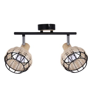 Čierno-krémové stropné svietidlo s tienidlom z kovu a ratanu ø 12 cm Tajga – Candellux Lighting