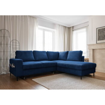 Tmavomodrá menčestrová rozkladacia rohová pohovka (pravý roh) Lofty Lilly – Miuform - Image 3
