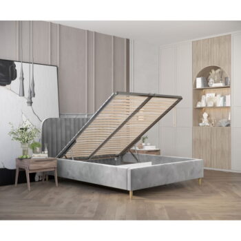 Sivá čalúnená jednolôžková posteľ s úložným priestorom s roštom 120x200 cm Noto – Maison de Rêve - Image 10