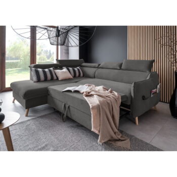 Tmavosivá zamatová rozkladacia rohová pohovka (ľavý roh) Sweet Harmony – Miuform – Obrázok 5