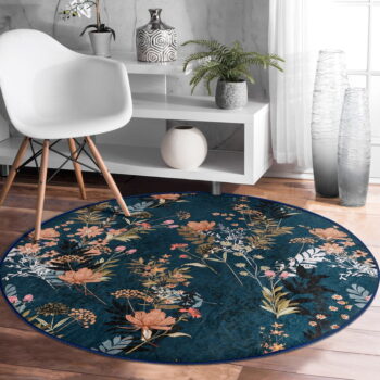 Tmavomodrý prateľný okrúhly koberec vhodný pre robotické vysávače ø 80 cm Comfort – Mila Home - Image 4