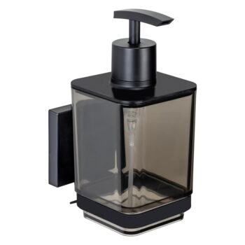 Čierny samodržiaci plastový dávkovač mydla 340 ml Quadro – Wenko - Image 5
