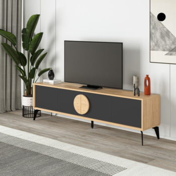 TV stolík v dekore duba v čierno-prírodnej farbe 180x51 cm Vae – Marckeric - Image 7
