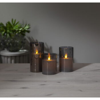 Sivá LED vosková sviečka v skle Star Trading M-Twinkle, výška 12,5 cm – Obrázok 3