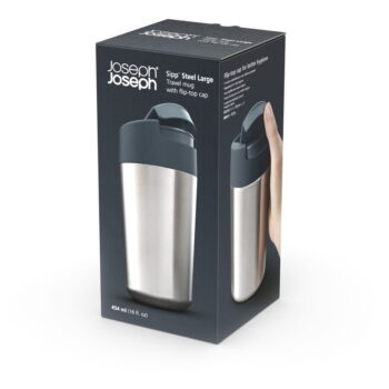 Cestovný hrnček v tmavomodro-lesklo striebornej farbe 450 ml Sipp – Joseph Joseph - Image 9