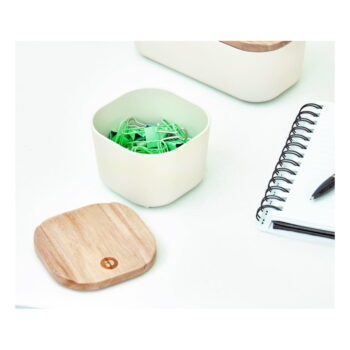 Biely úložný box s vekom z dreva paulownia iDesign Eco, 9 x 9 cm - Image 5