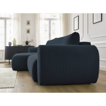 Tmavomodrá menčestrová rozkladacia rohová pohovka (ľavý roh) Lucien – Bobochic Paris - Image 10