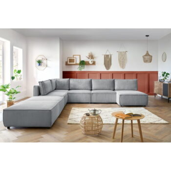 Svetlosivá menčestrová rohová pohovka (do tvaru "U"/variabilná) Nihad modular – Bobochic Paris - Image 10