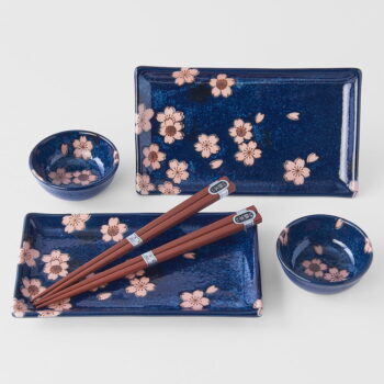 6-dielny set modrého keramického riadu na sushi MIJ Sakura - Image 2