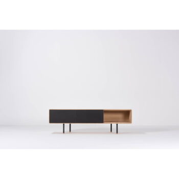 TV stolík z dubového dreva v čierno-prírodnej farbe 160x48 cm Fina – Gazzda - Image 11