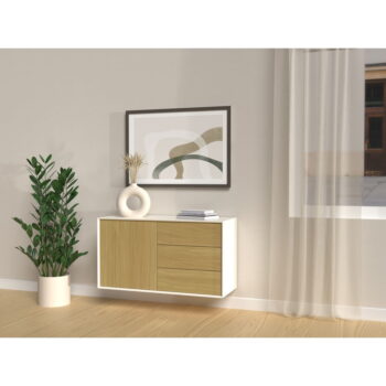 Nízka závesná komoda v dekore duba v bielej a prírodnej farbe 113x61 cm Wall – Tenzo - Image 4
