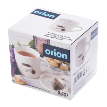 Biely porcelánový hrnček s viečkom 450 ml – Orion – Obrázok 4