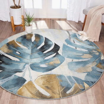 Modrý prateľný okrúhly koberec ø 150 cm Golden Leaves – Mila Home - Image 7