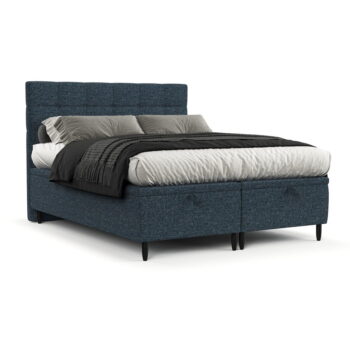Tmavomodrá čalúnená dvojlôžková posteľ s úložným priestorom 160x200 cm Senses – Maison de Rêve - Image 10