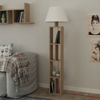 Drevená stojacia lampa s bielym textilným tienidlom Homitis Giorno – Obrázok 5