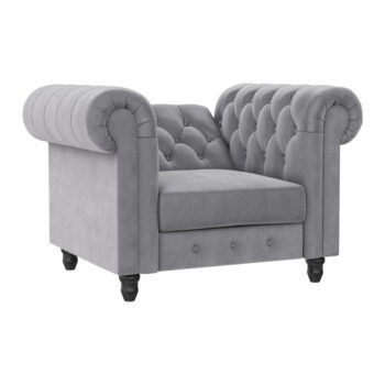 Svetlosivé zamatové kreslo chesterfield Felix – Støraa - Image 6