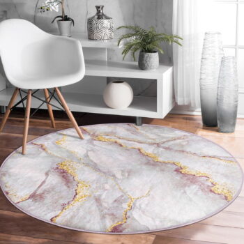 Prateľný okrúhly koberec v sivo-zlatej farbe vhodný pre robotické vysávače ø 100 cm Comfort – Mila Home - Image 4
