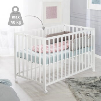 Biela skladacia postieľka na kolieskach 60x120 cm Fold up – Roba - Image 3