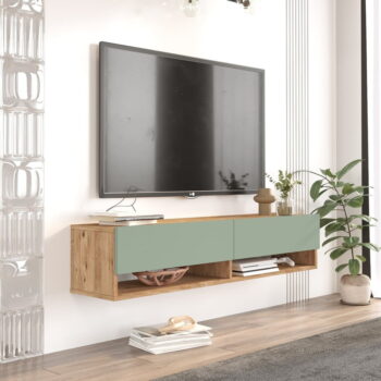 TV stolík v dekore borovice v zeleno-prírodnej farbe 140x29x32 cm – Kalune Design – Obrázok 4