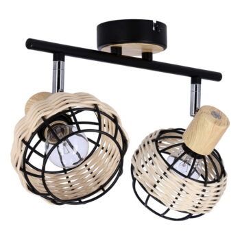 Čierno-krémové stropné svietidlo s tienidlom z kovu a ratanu ø 12 cm Tajga – Candellux Lighting - Image 3