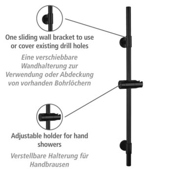 Čierna nástenná sprchová tyč z nerezovej ocele 66 cm Basic - Wenko – Obrázok 4