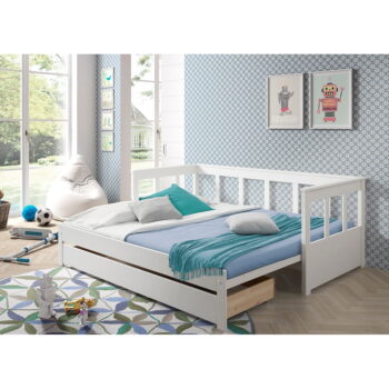 Biela detská posteľ z borovicového dreva s výsuvným lôžkom s úložným priestorom 90x200 cm PINO – Vipack - Image 5