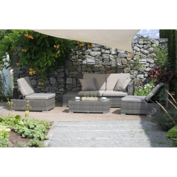 Sivý záhradný lounge set z umelého ratanu pre 4 Alcudia – Garden Pleasure - Image 11
