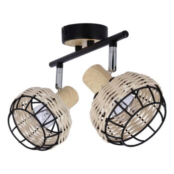 Čierno-krémové stropné svietidlo s tienidlom z kovu a ratanu ø 12 cm Tajga – Candellux Lighting - Image 2