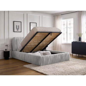 Sivá čalúnená dvojlôžková posteľ s úložným priestorom s roštom 160x200 cm Blair – Bobochic Paris – Obrázok 6